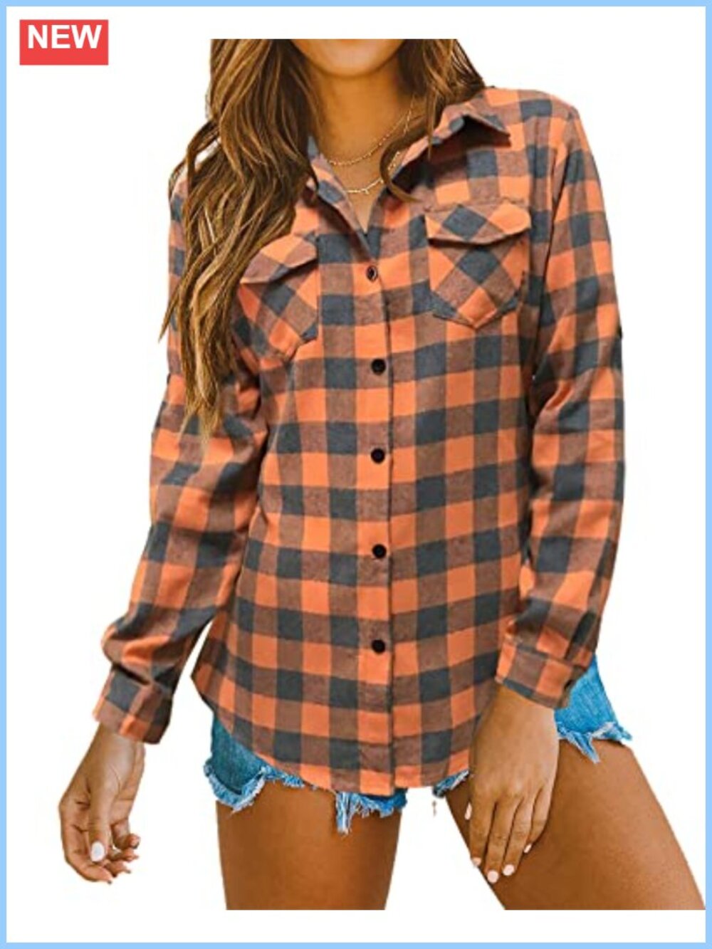 Womens Plaid Flannel Shirt Button Down Cuffed Long Sleeve Boyfriend Fit